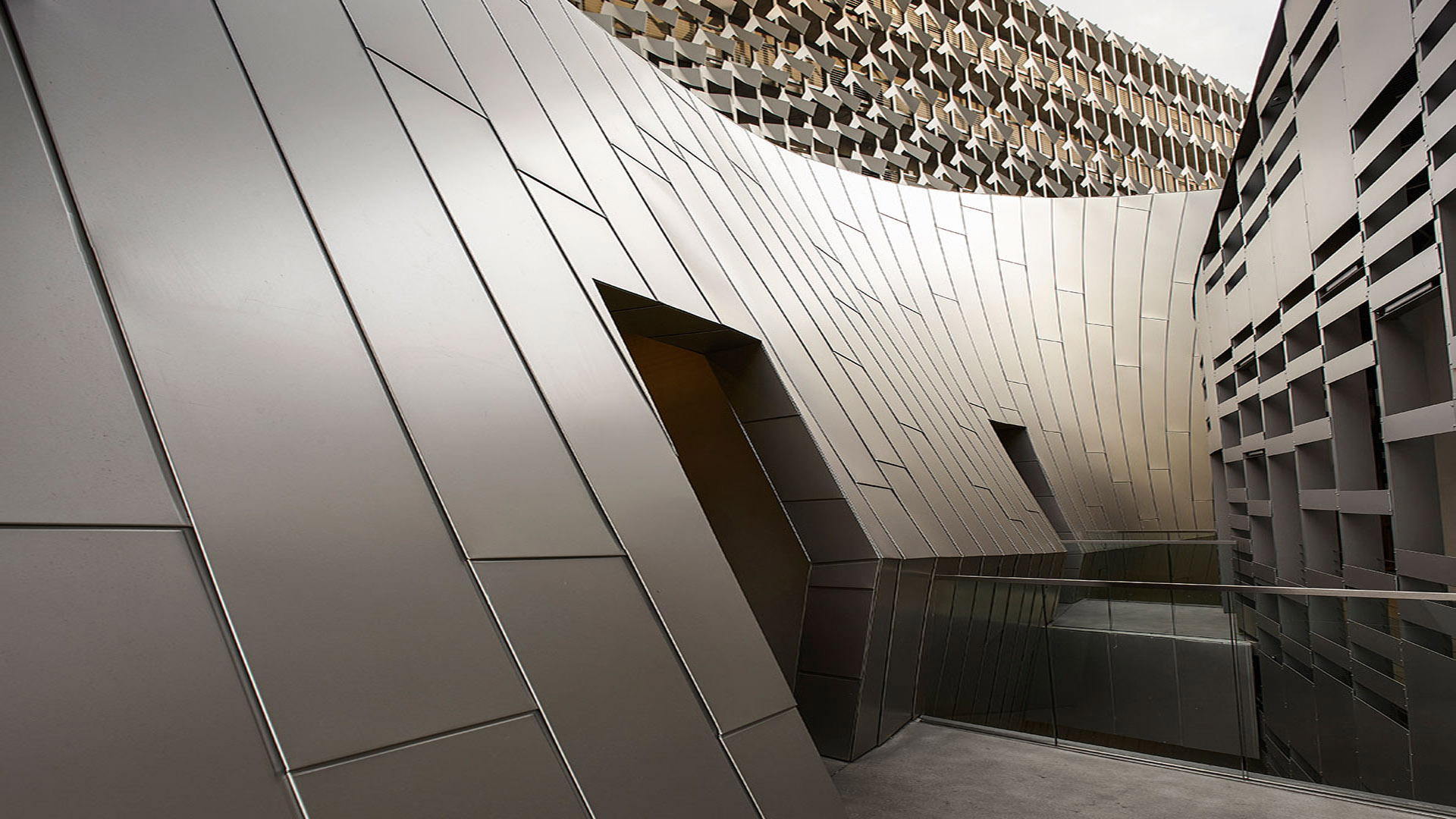 A curved exterior of a building
